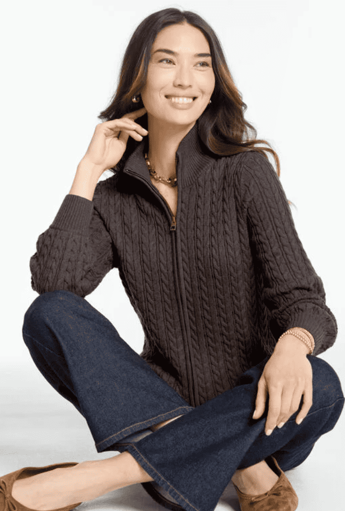 Cable knit full zip cardigan from talbots