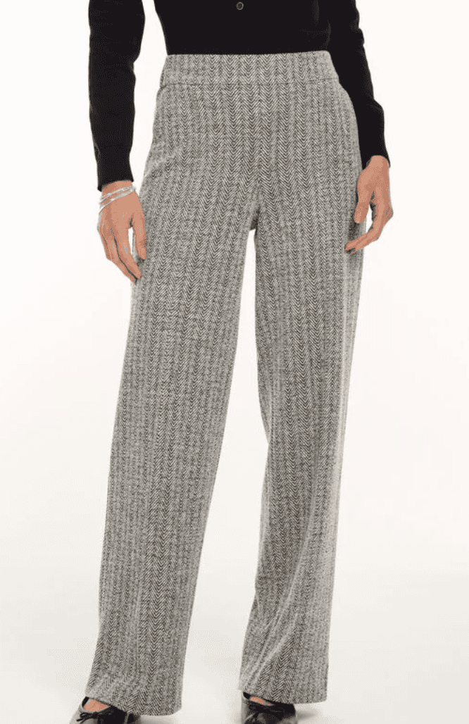 Wide Leg Pull-On Pants - Herringbone Jacquard