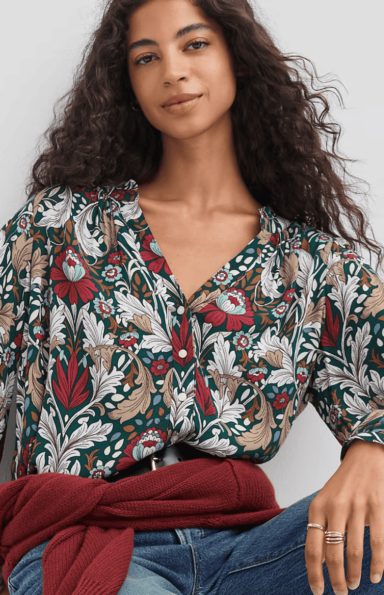 Garden Ruffle Split Neck Blouse