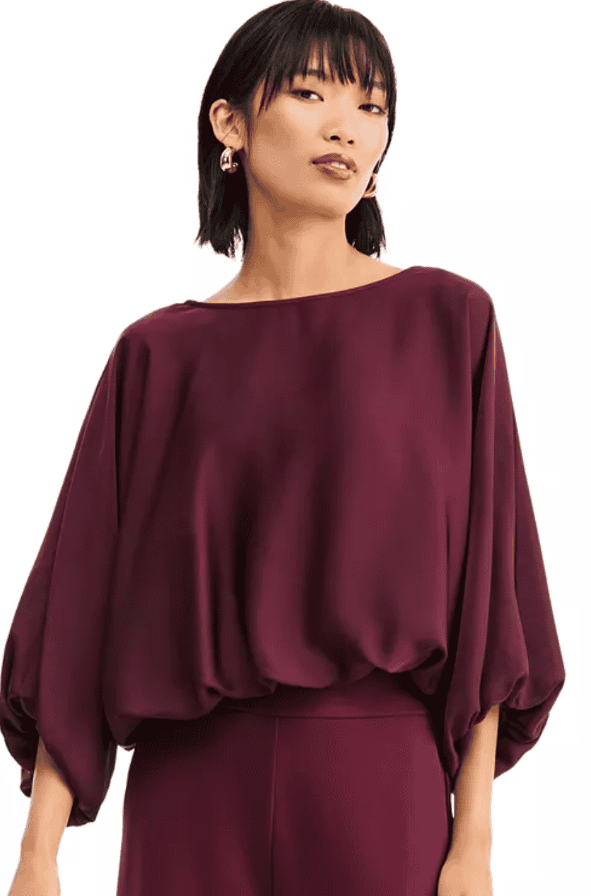 Women's Elbow-Sleeve Bubble Boat Neck Blouse