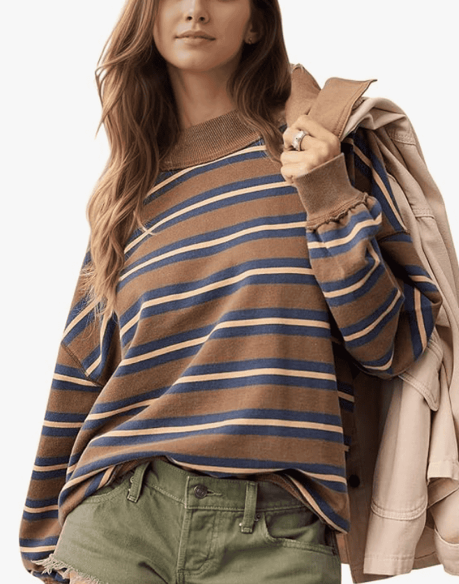 Striped Mock Neck Sweatshirt