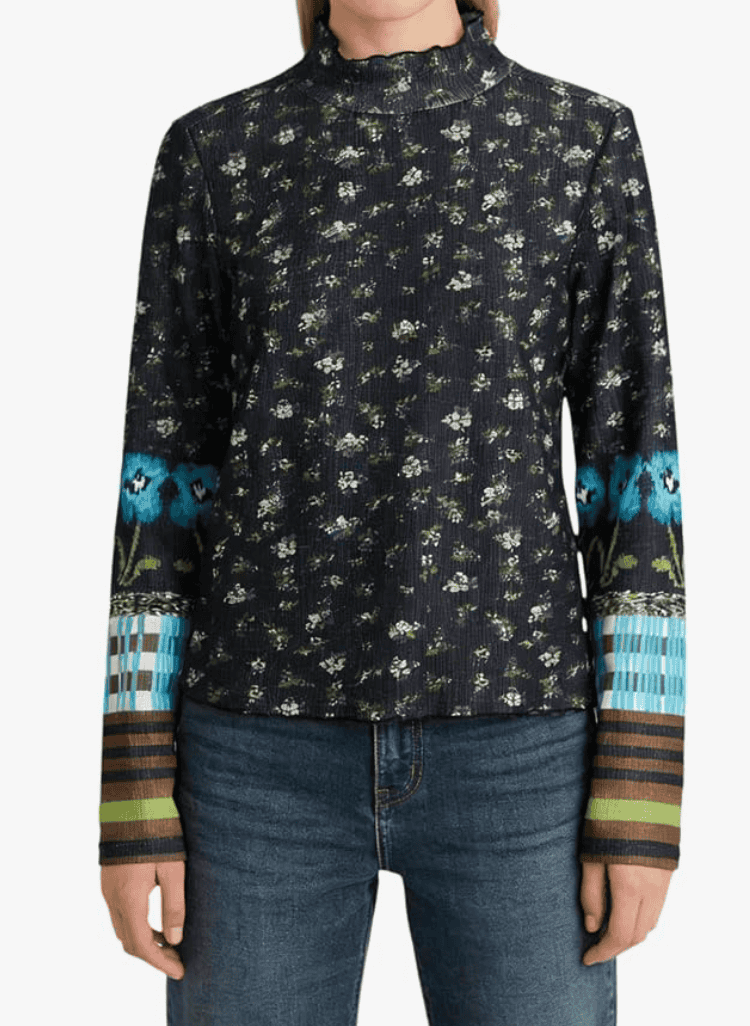 Floral Thumbhole Cuff Waffle Top