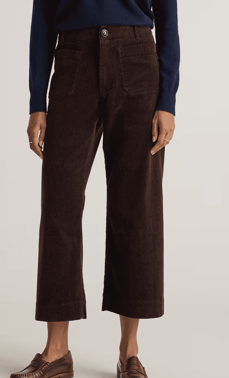 Quince Organic Stretch Corduroy Cropped Wide Leg Pants in Espresso
