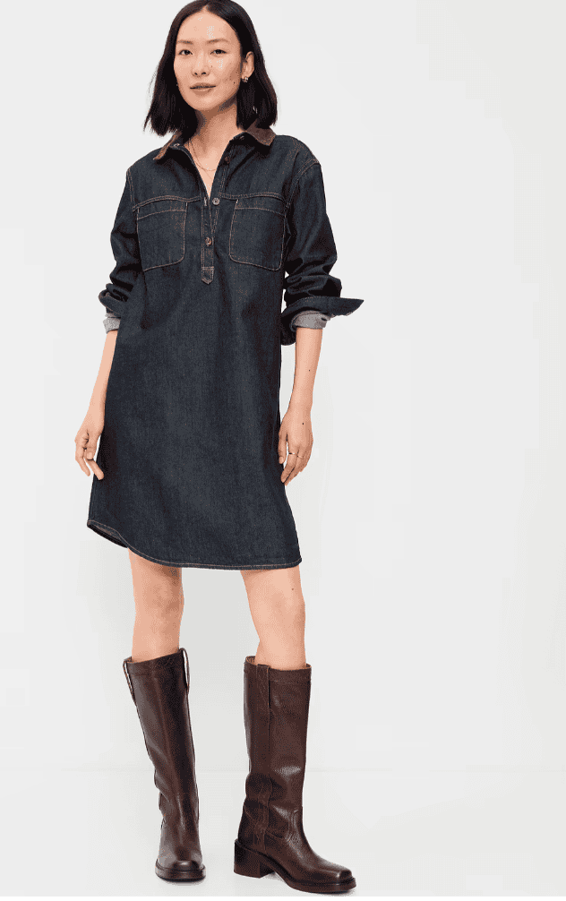 long sleeve denim mini shirt dress