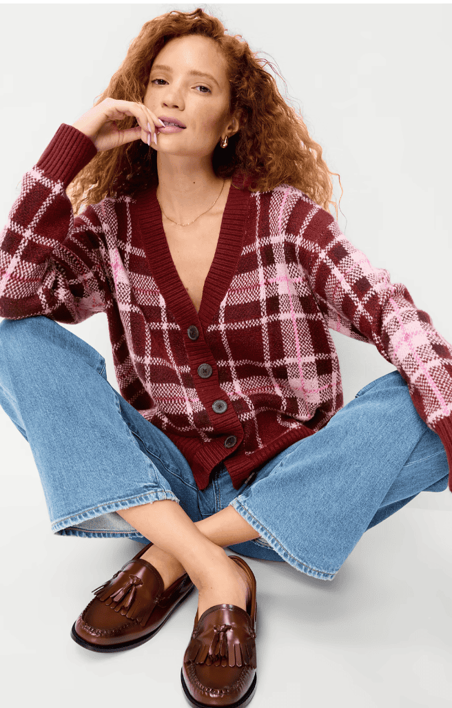 old navy vneck plaid cardigan
