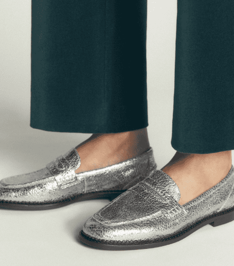 Boden Silver Penny Loafers