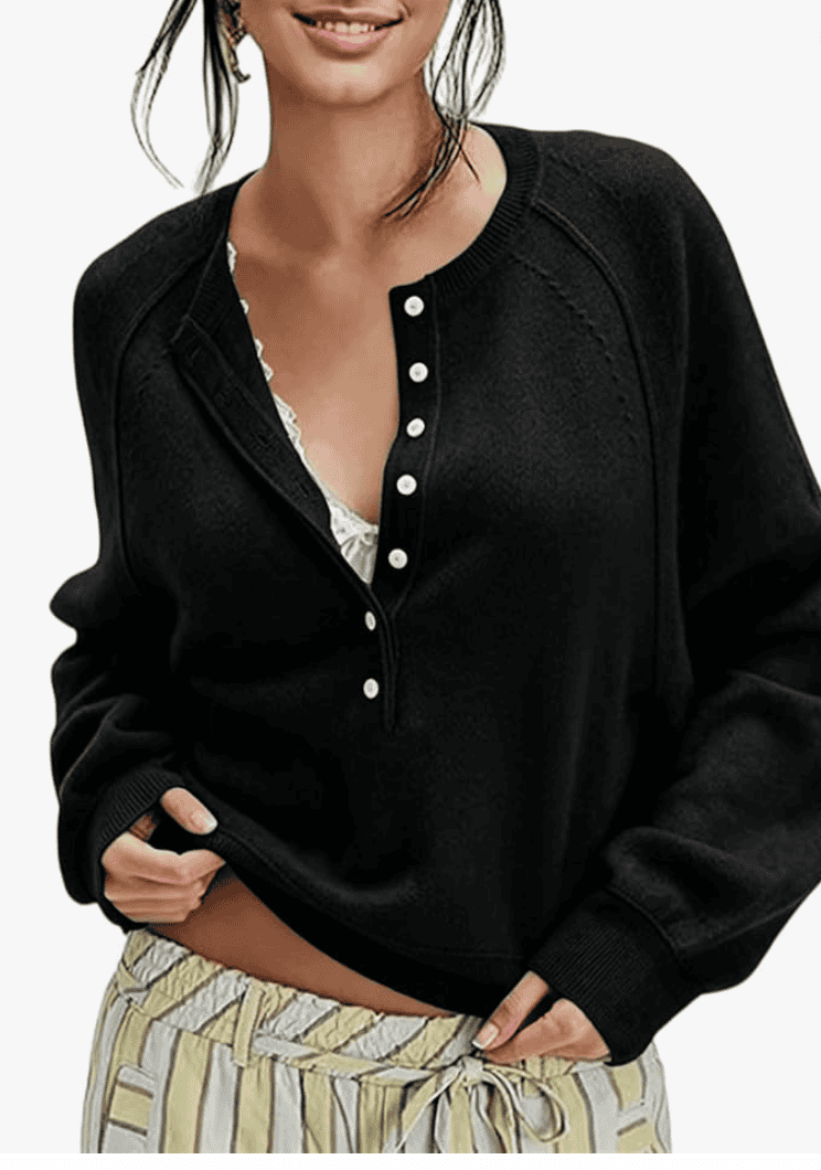 Henley Button Front Sweater