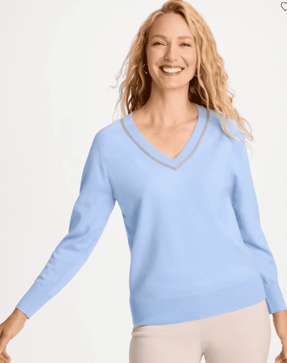 caviar embellished vneck pullover sweater chicos