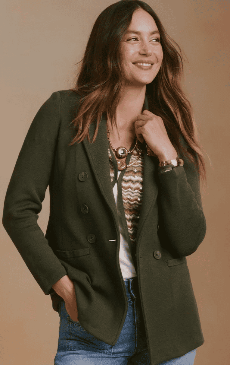 double-breasted sweater blazer