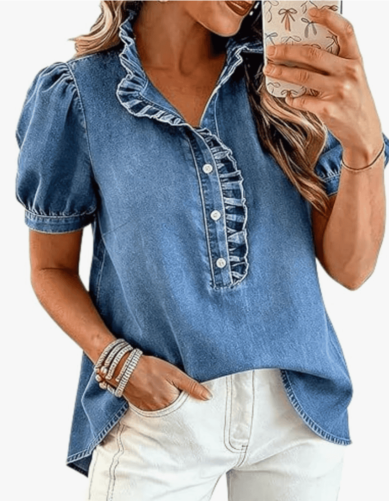 Amazon Denim Puff-Sleeve Shirt