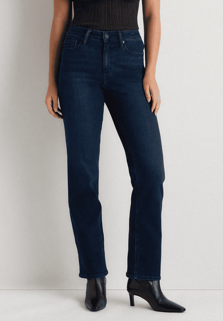 quince bella stretch straight jeans in deep sea blue