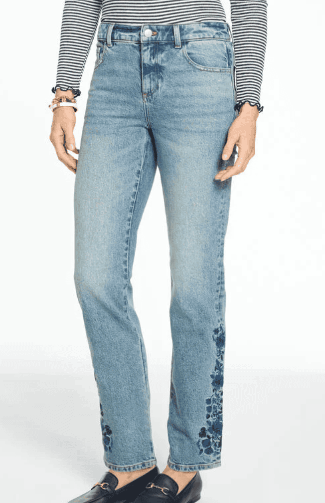 talbots classic relaxed straight leg embroidered jeans in poppy wash