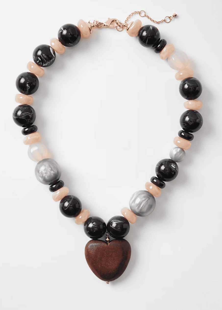 Wood Heart Beaded Statement Necklace