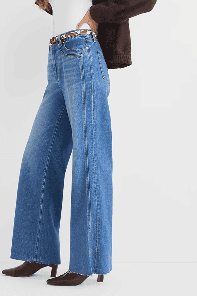 Rivete Side Paneled Fresh Cut High Rise Relaxed Wide Leg Jeans in Diem Wash