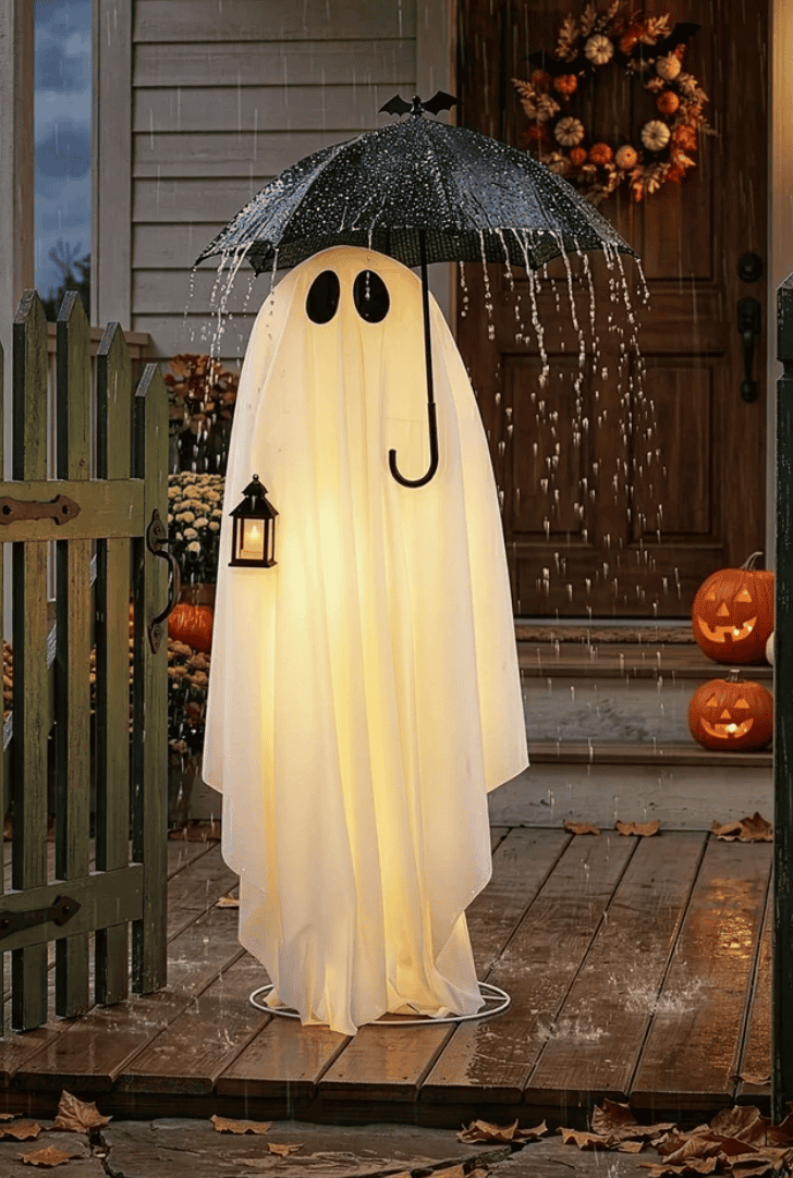 The Holiday Aisle 5 FT Glowing Ghost Holding Black Umbrella