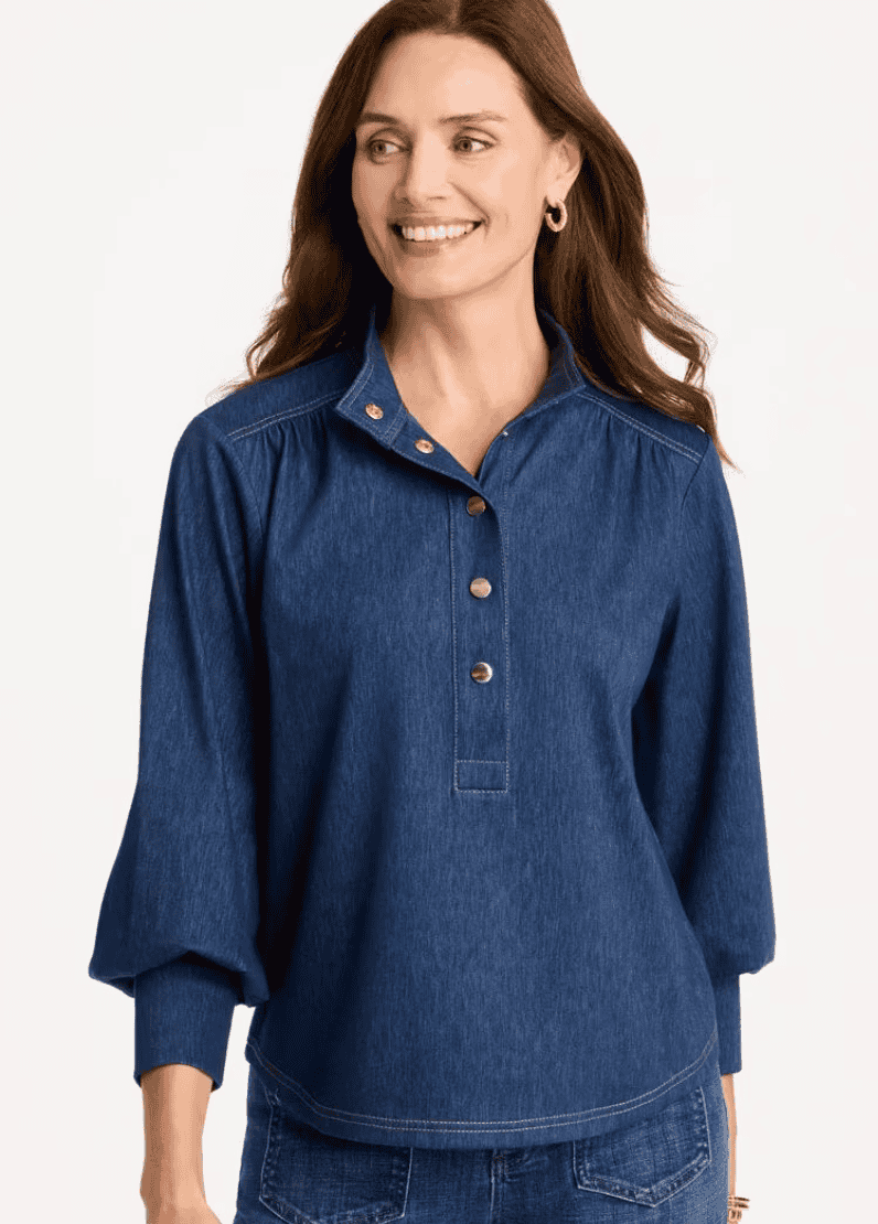 Denim Twill Snap Front Top