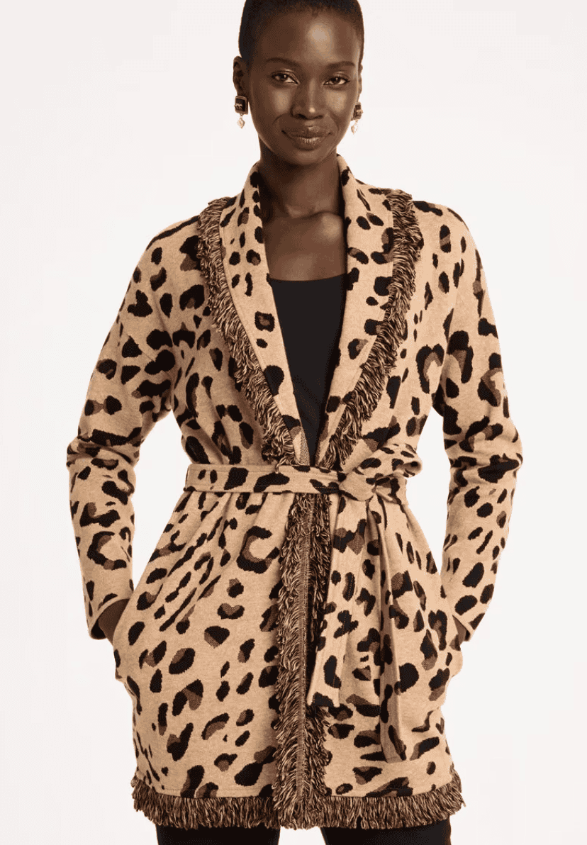 Prestige Animal Fringed Belted Cardigan