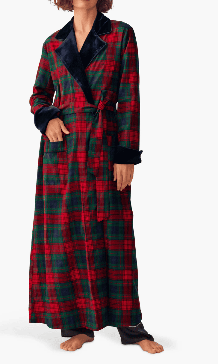 Nordstrom Velvet Trim Brushed Cotton Twill Robe