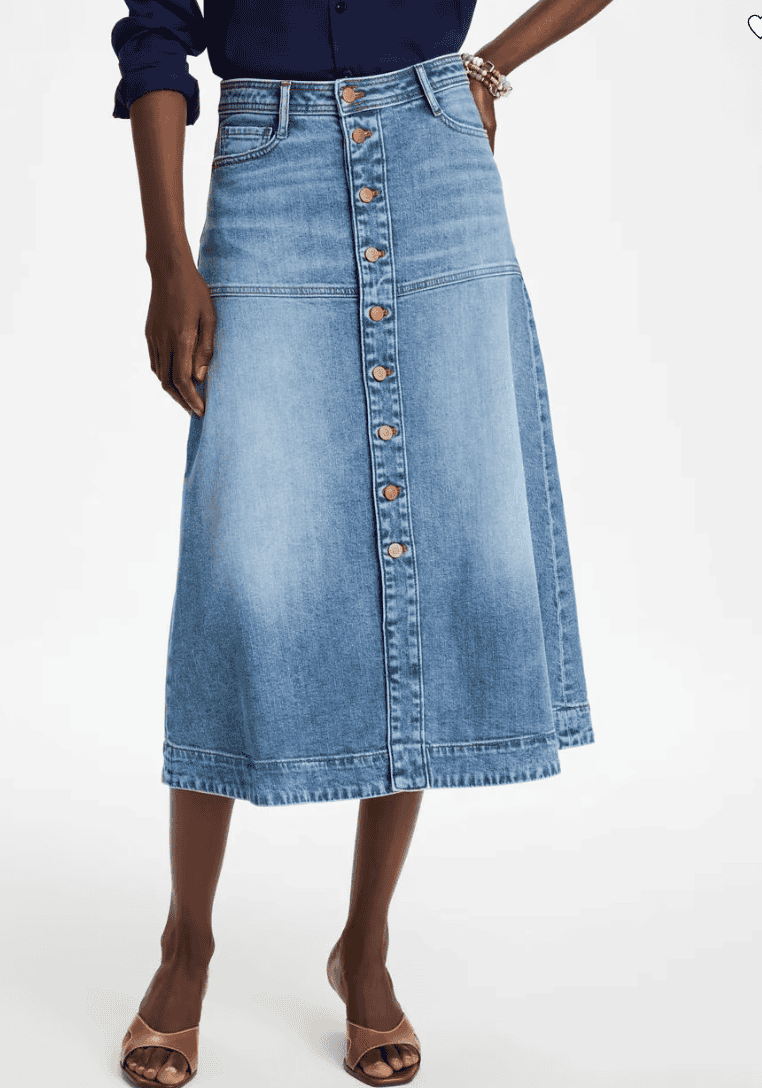 Chico's Drapey Denim Button Front Skirt