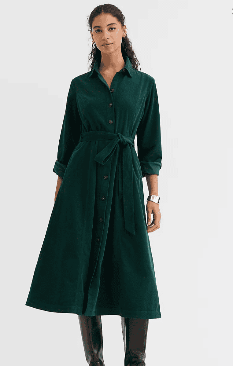 Loft Corduroy Belted Midi Pocket Shirtdress