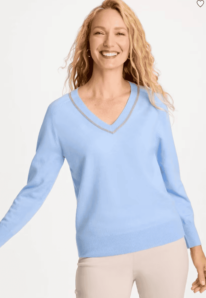 chicos caviar embellished v neck sweater