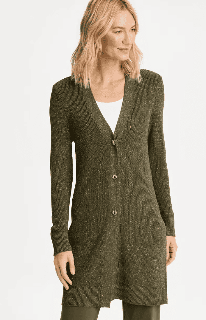 chico's belted button front sweater coatigan