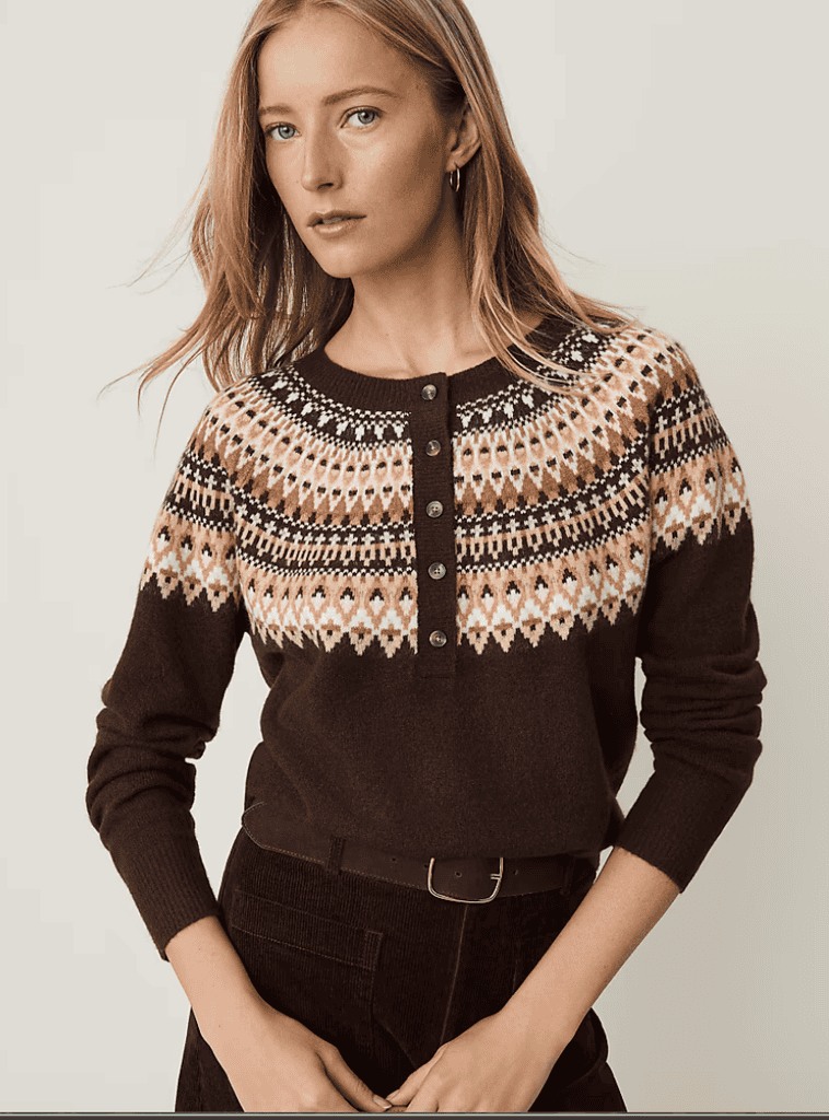 ann taylor weekend fair isle henley sweater