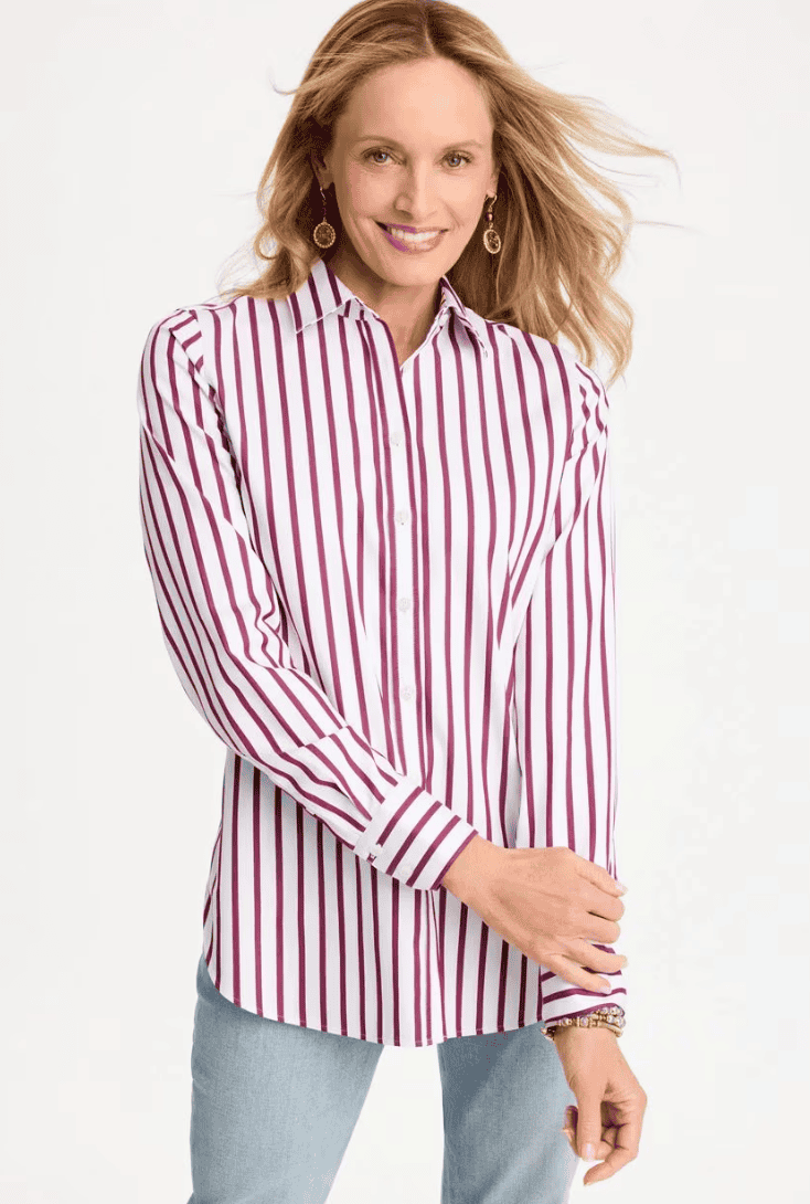 Chico's Striped No Iron Stretch Shirt