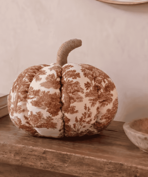 My Texas House Fall Forest Toile pumpkin pillow in rust and cream