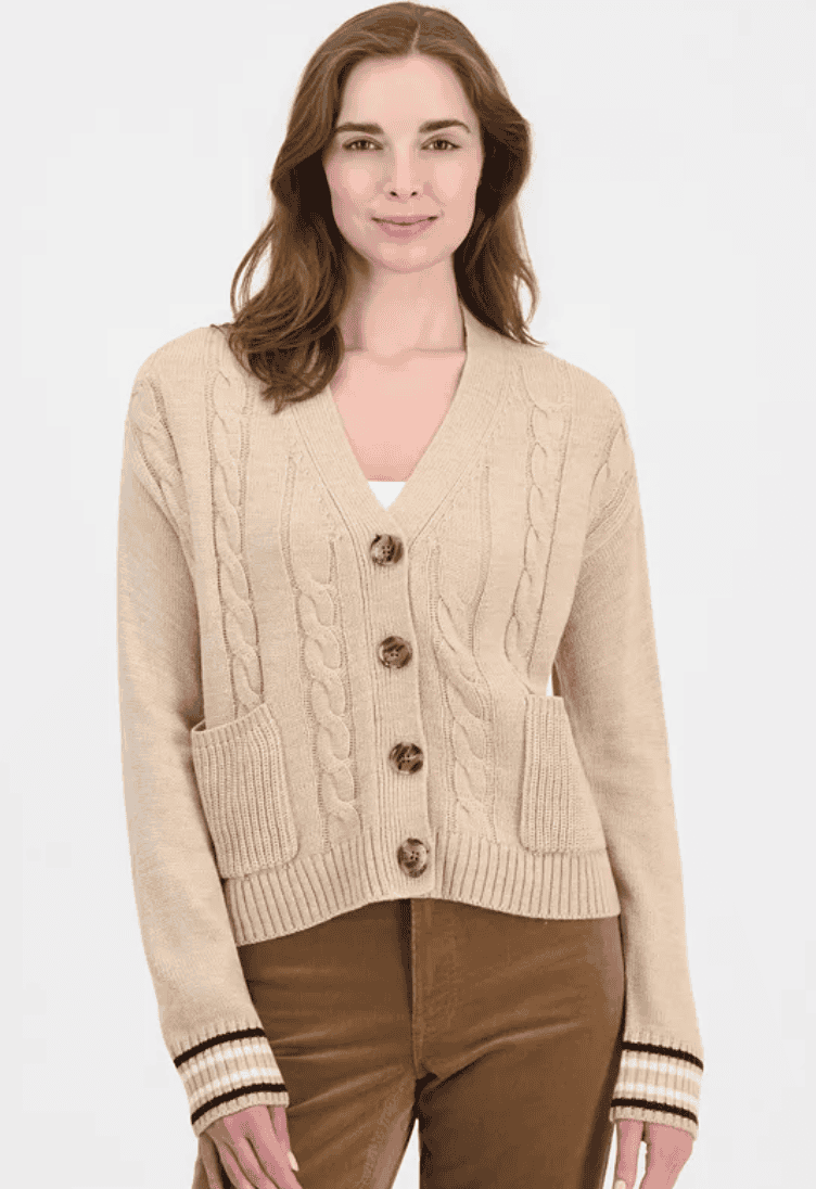 Women's Cable-Front V-Neck Cardigan