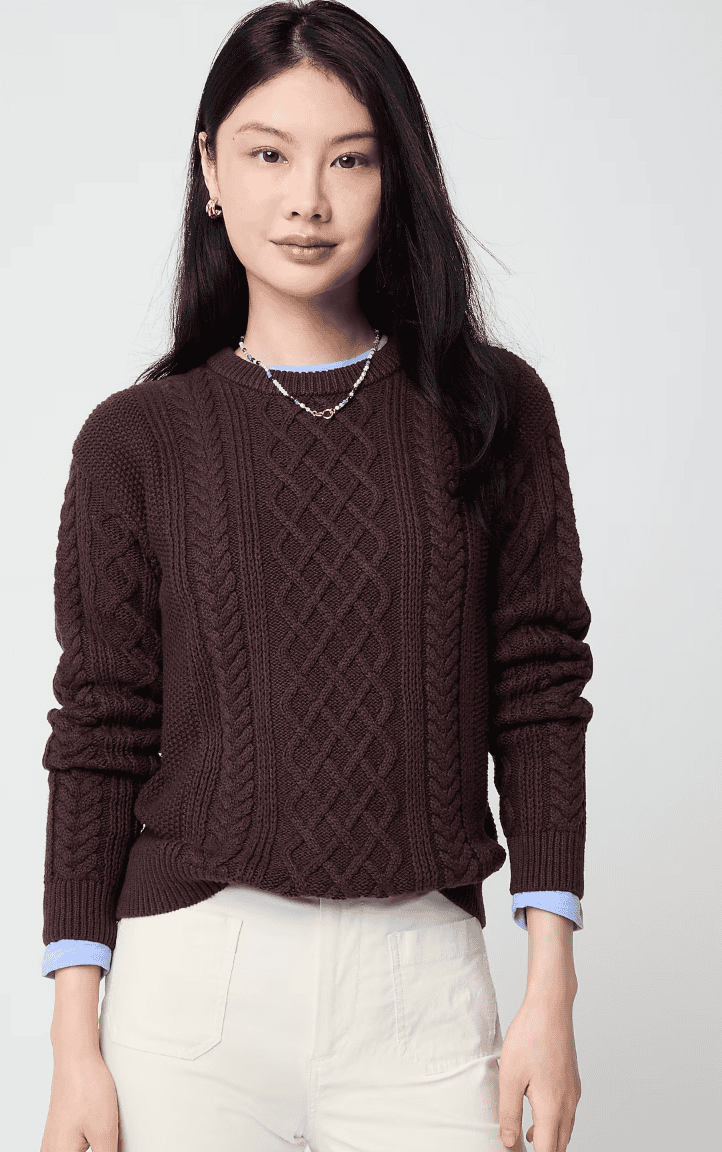 100% Cotton Cable Crewneck Sweater