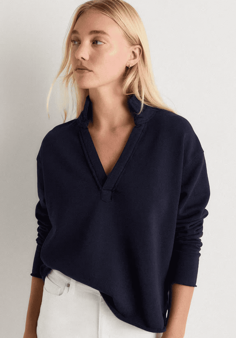 Quince Organic French Terry Henley in Deep Navy