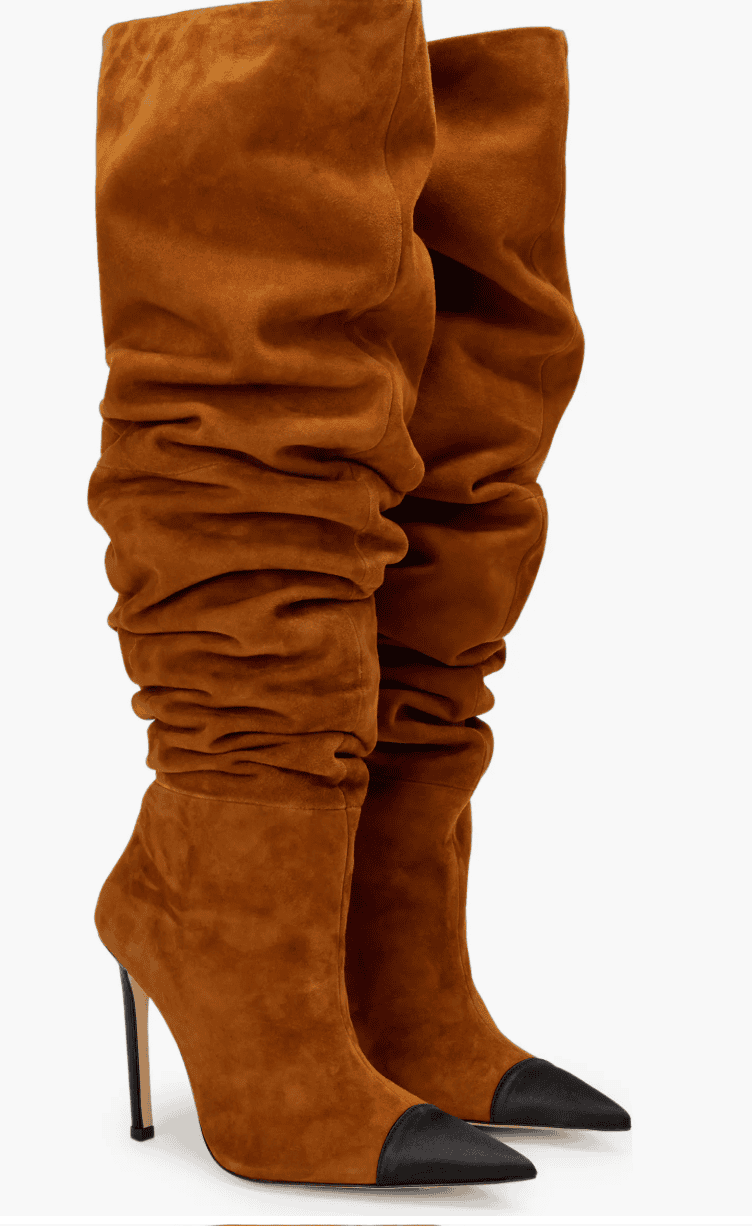 Plicated Suede Knee High Boots