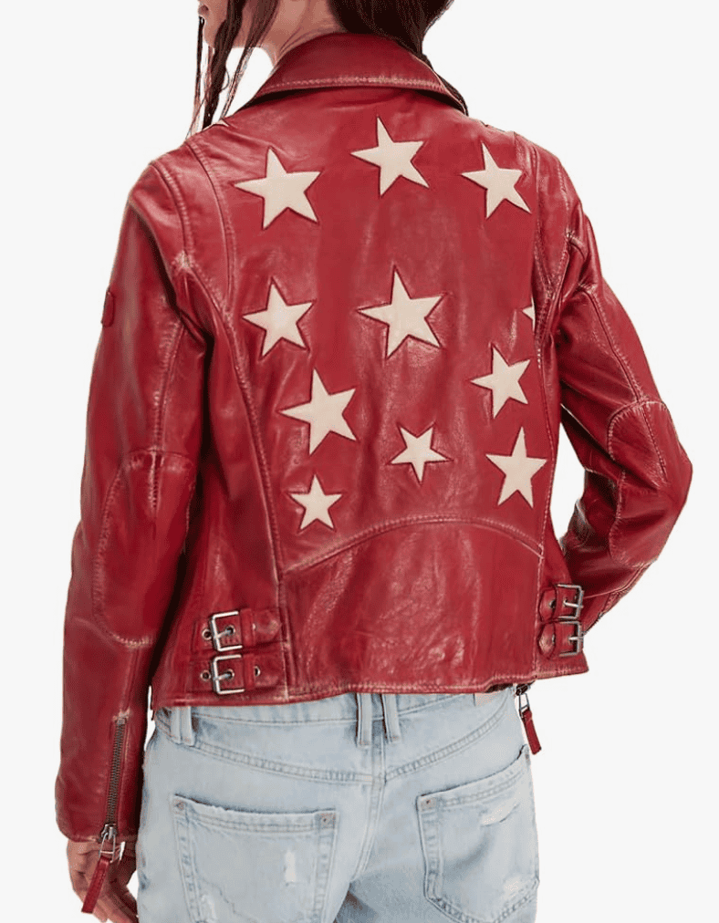 Red leather star moto jacket
